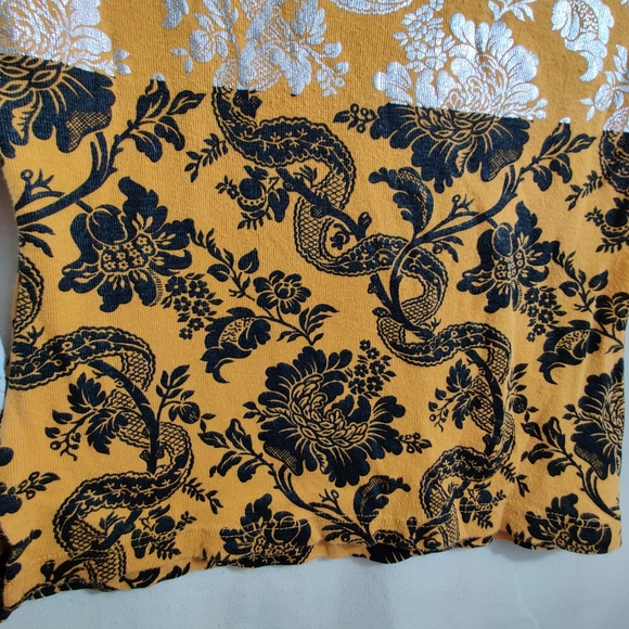 CUSTO BARCELONA White & Yellow Mid Sleeve Scoop Neck Traditional Design Shirt M - Picture 11 of 13